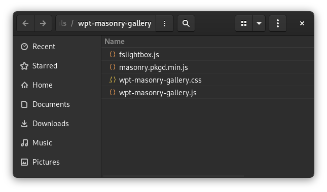 List of asset files in the masonry gallery tutorial