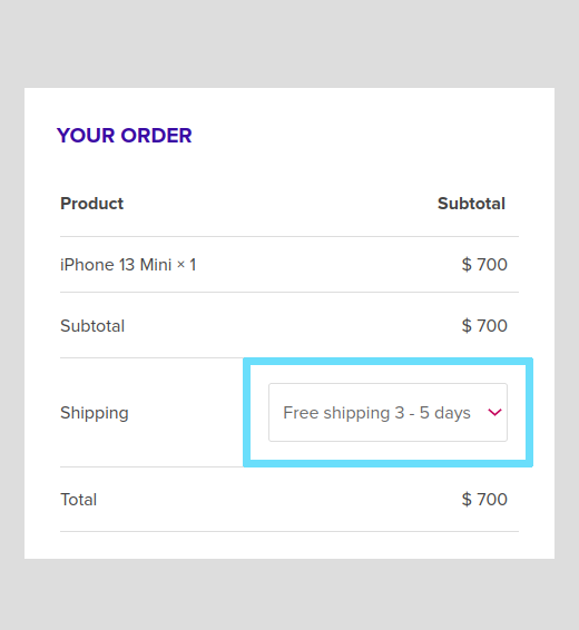 WooCommerce shipping method options as a drop-down list